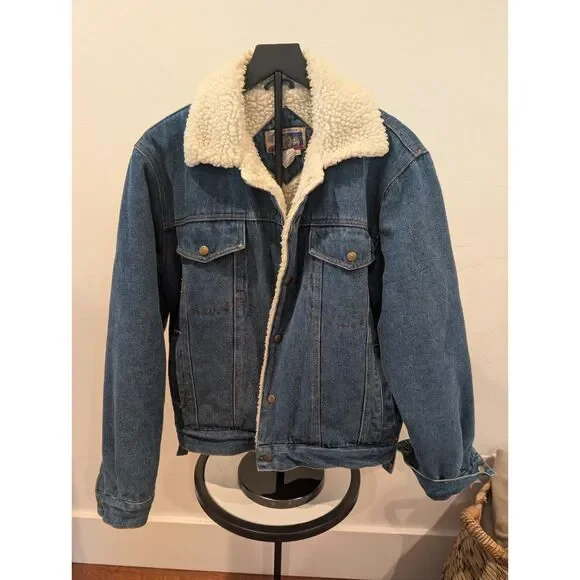 Diamond Double U Sherpa-Lined Denim Jacket – Size L, Western Ranchwear - Picture 1 of 6